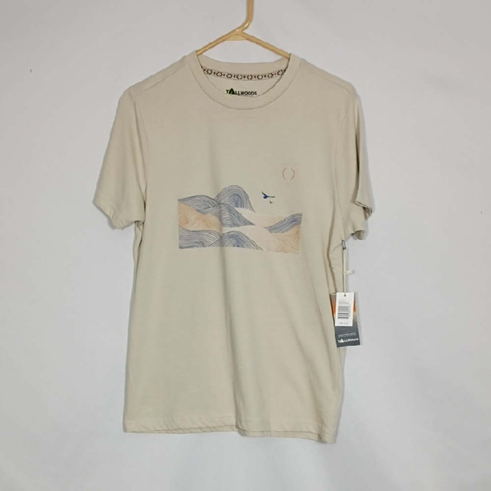 NWT Tallwoods Men's Oatmeal Rolling Waves Graphic Tshirt Size Small